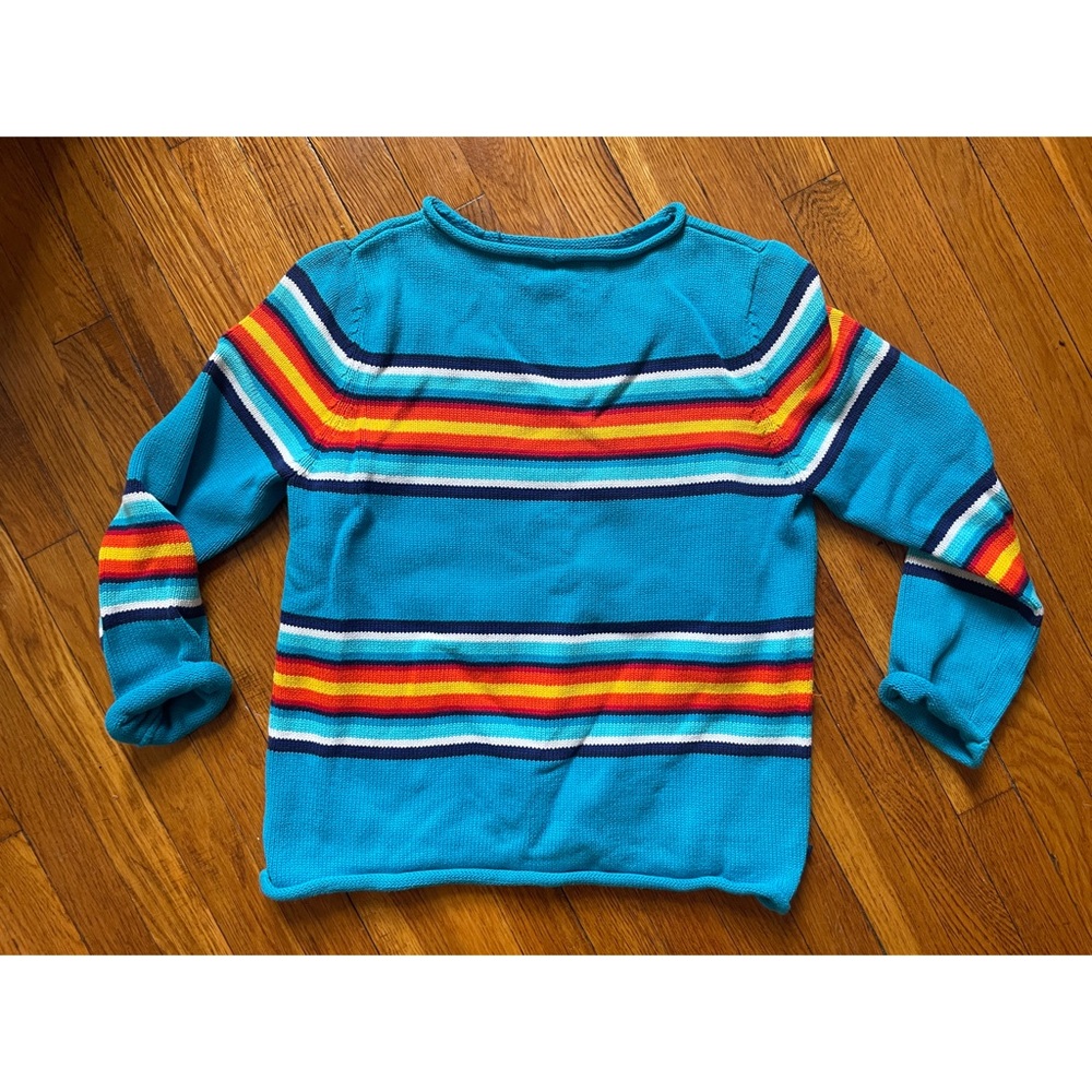 Ralph Lauren Petite Blue Striped Sweater | Multi-Colored - Picture 6 of 7